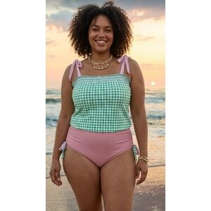 Lands' End × Draper James Gingham Swim Top Pink & Green Size 24W
